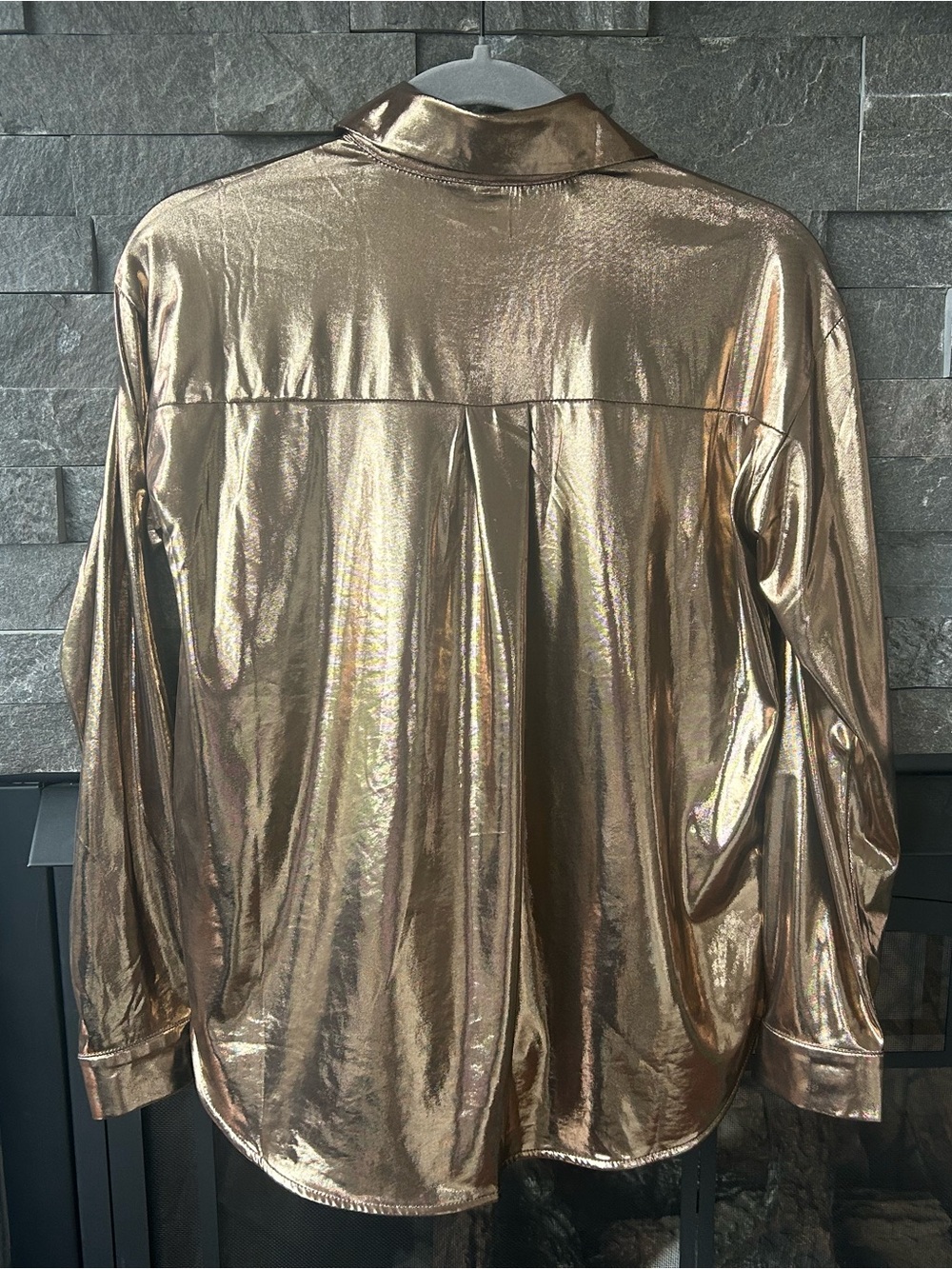 Anthropologie “Gillian” Liquid Shine Metallic Gold Top - Picture 3 of 4
